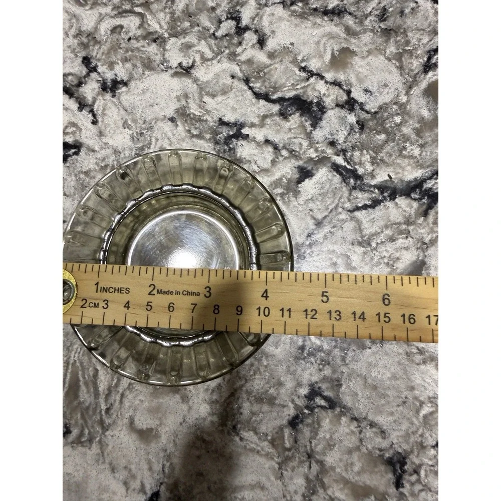 Vintage Smoky Gray Glass Ashtray Ribbed Rim Design Round Dish 4.5 Inch